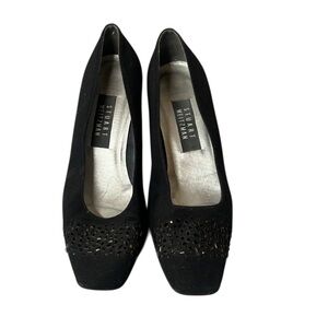 Stuart Weitzman Black Satin Rhinestone Beaded High Heeled Pumps Size 9.5